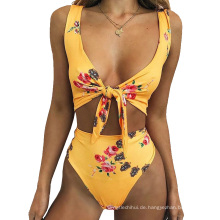 Heißer Verkauf sexy Frauen hohe Taille Monokini Badeanzug gedruckt Blumen Bikini Bademode